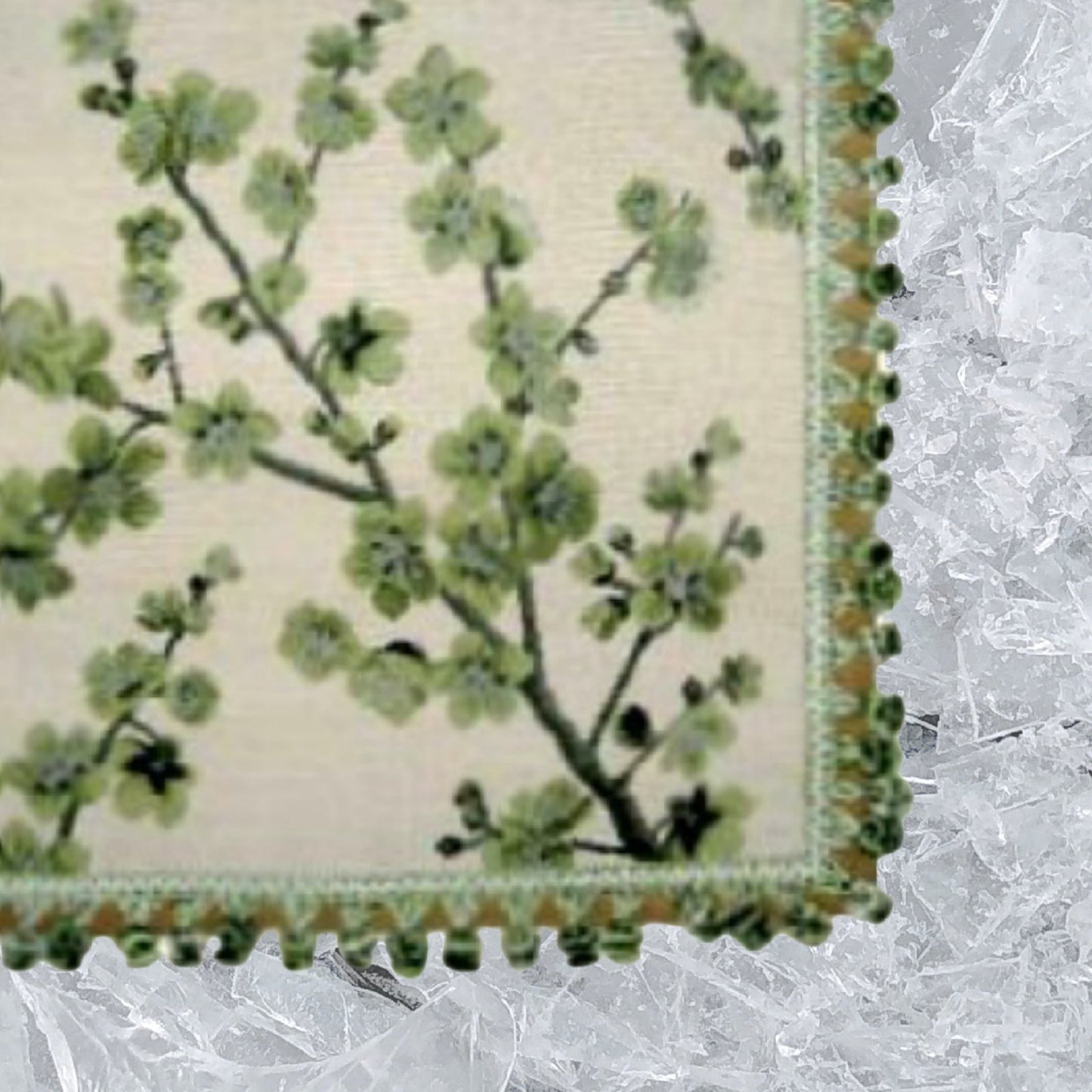 Handmade Wool Needlepoint Pillow Cover - Decorative Throw Cushion Cover - Vintage Floral Embroidery Design  green blooming plums with tassels