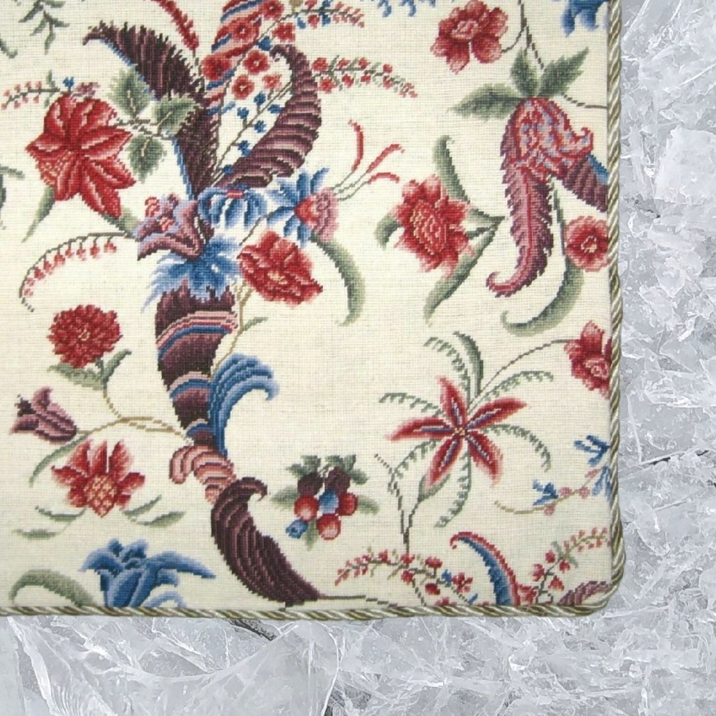 Handmade Wool Needlepoint Pillow Cover - Decorative Throw Cushion Cover - Vintage Floral Embroidery Design  tropical floral with cording 1