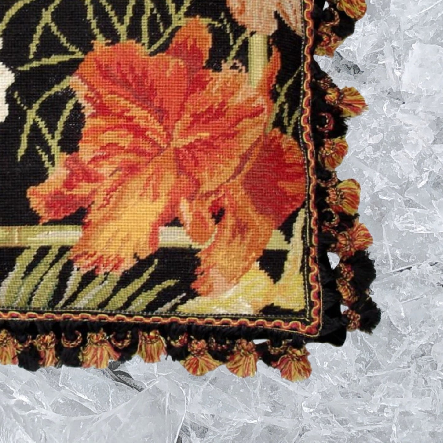 Handmade Wool Needlepoint Pillow Cover - Decorative Throw Cushion Cover - Vintage Floral Embroidery Design blackback banboo frame red lily 3 color tassels