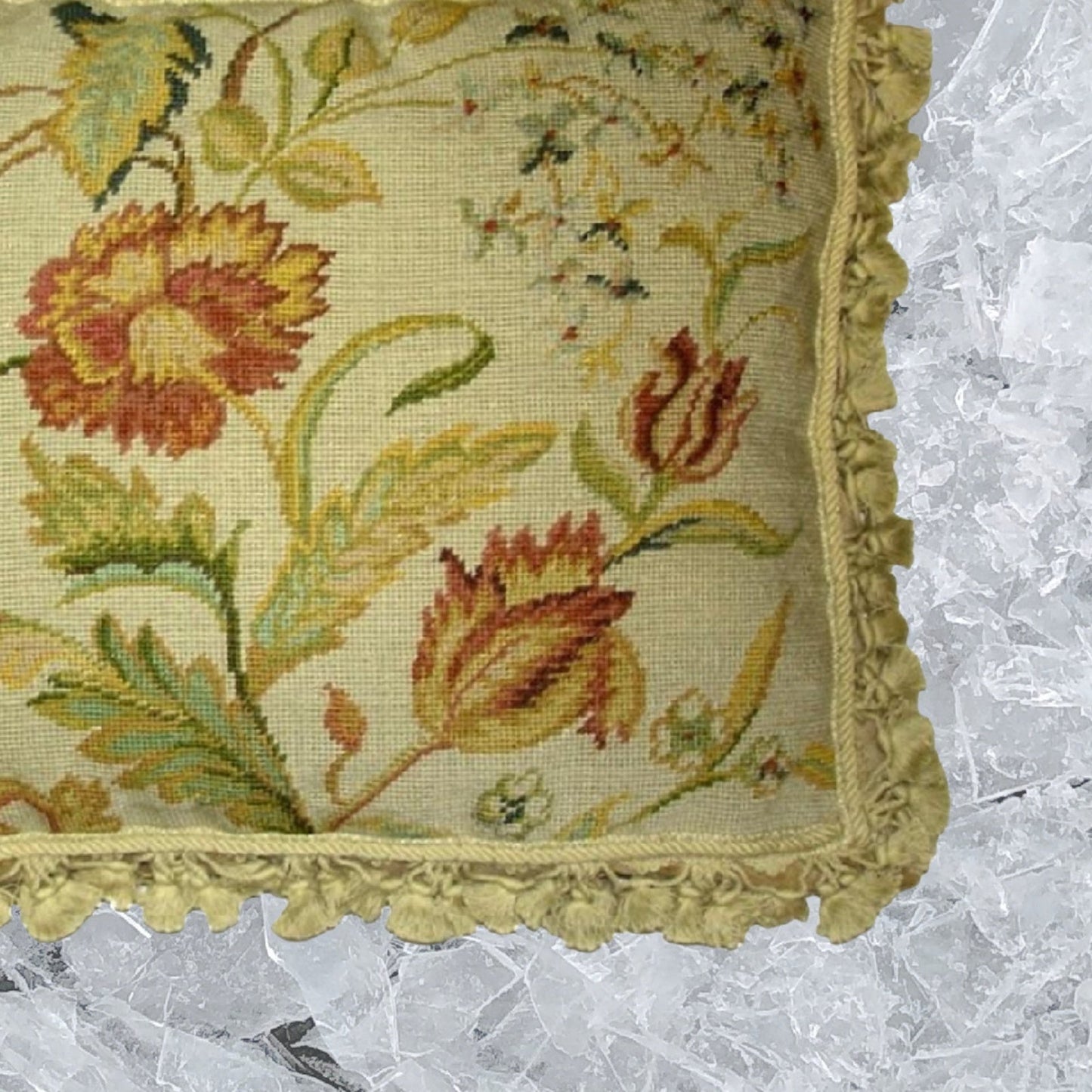 Handmade Wool Needlepoint Pillow Cover - Decorative Throw Cushion Cover - Vintage Floral Embroidery Design floral with tassels