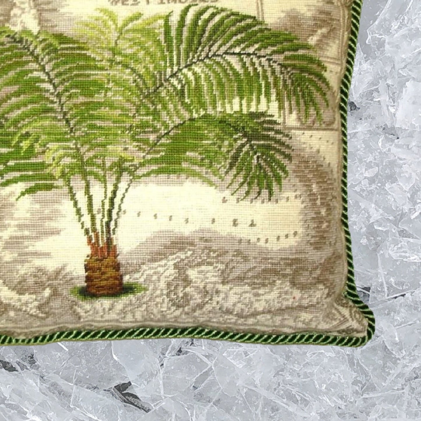 Handmade Wool Needlepoint Pillow Cover - Decorative Throw Cushion Cover - Vintage Floral Embroidery Design West Indies