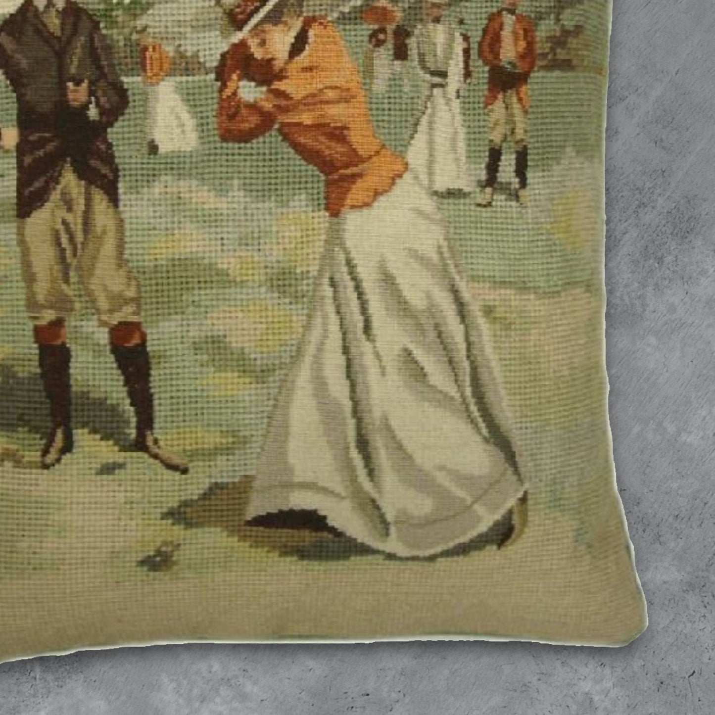 Handmade Wool Needlepoint Pillow Cover - Decorative Throw Cushion Cover - Vintage Floral Embroidery Design  background Golfer