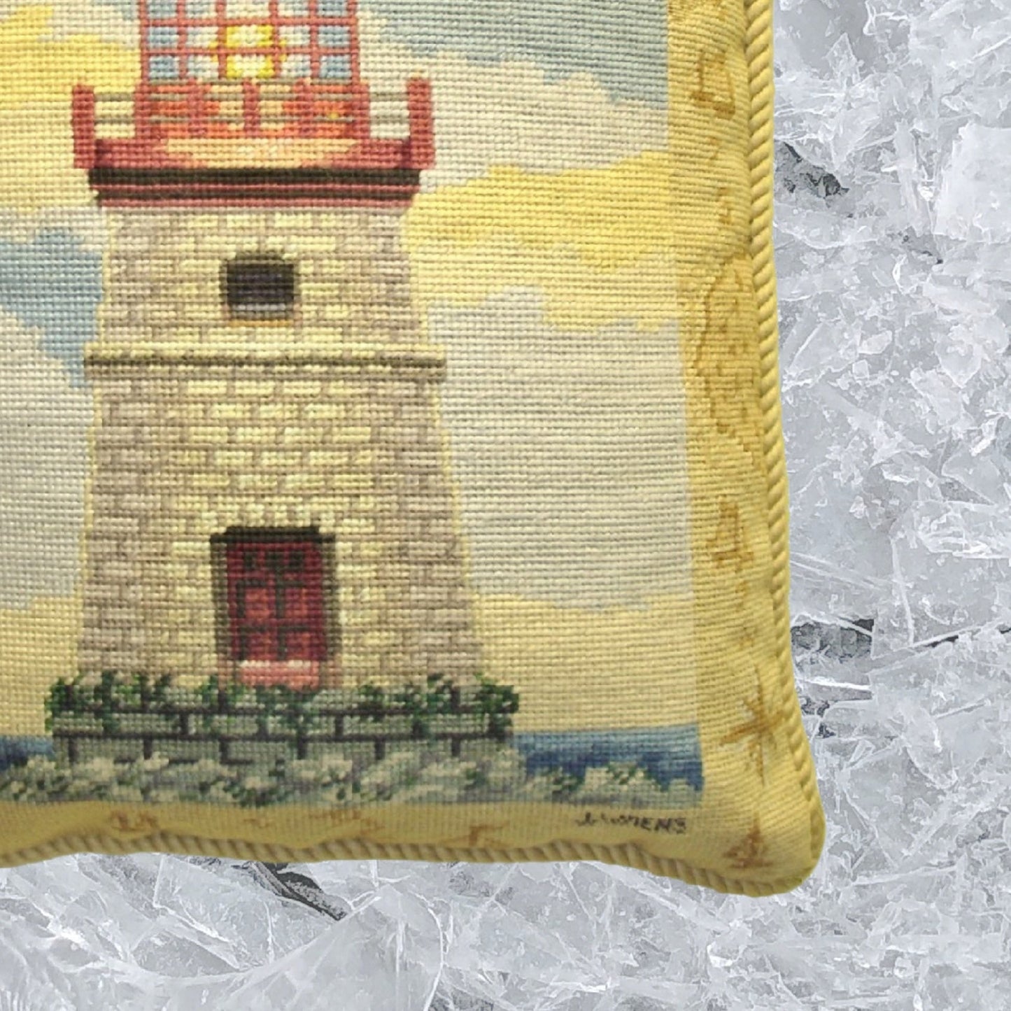 Handmade Wool Needlepoint Pillow Cover - Decorative Throw Cushion Cover - Vintage Floral Embroidery Design James Winess designMapped lighthouse II, &  with cording