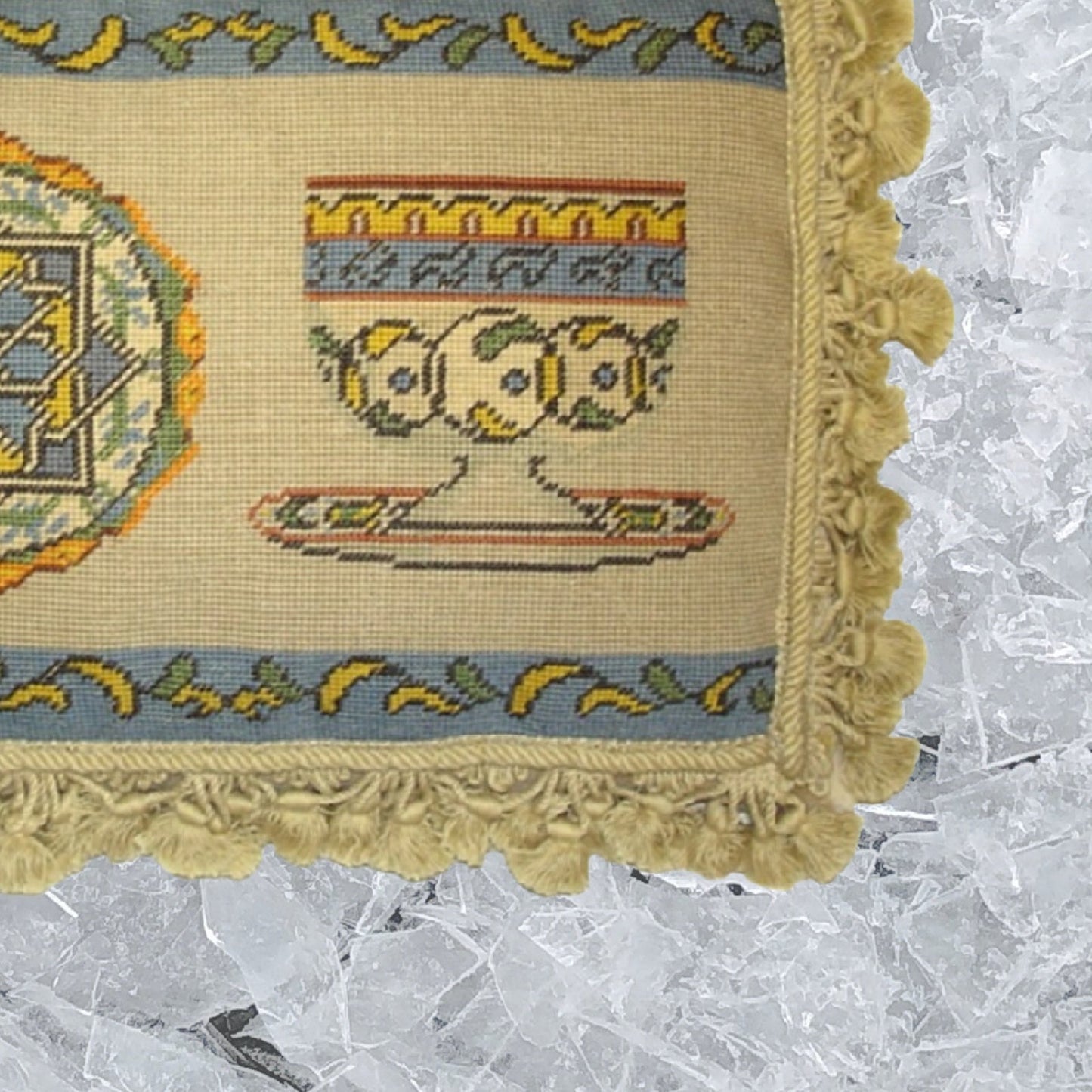 Handmade Wool Needlepoint Pillow Cover - Decorative Throw Cushion Cover - Vintage Floral Embroidery Design  French antique tea cup set with tassels