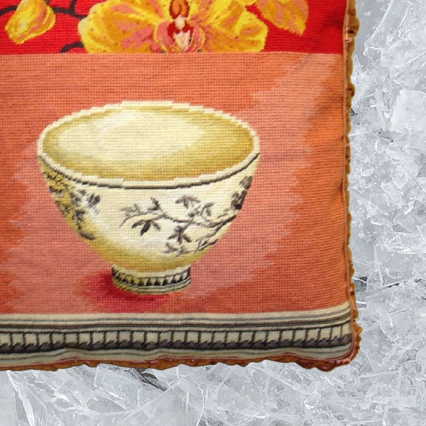 Handmade Wool Needlepoint Pillow Cover - Decorative Throw Cushion Cover - Vintage Floral Embroidery Design  Kathryn White Design N