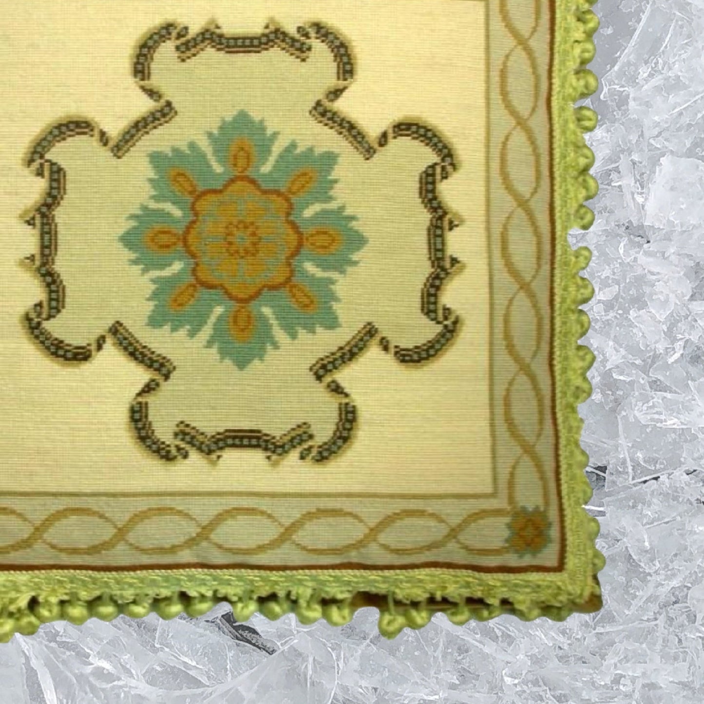 Handmade Wool Needlepoint Pillow Cover - Decorative Throw Cushion Cover - Vintage Floral Embroidery Design  medallion center with tassels