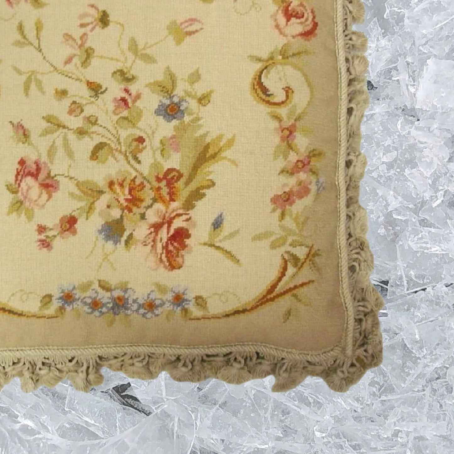 Handmade Wool Needlepoint Pillow Cover - Decorative Throw Cushion Cover - Vintage Floral Embroidery Design III