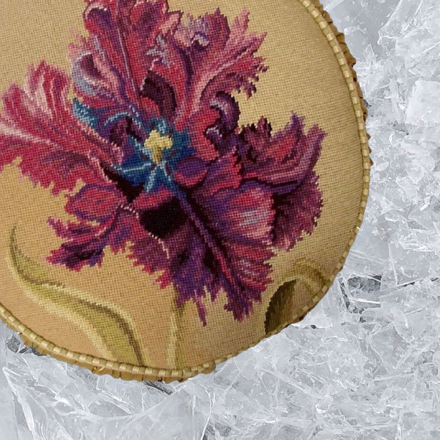 Handmade Wool Needlepoint Pillow Cover - Decorative Throw Cushion Cover - Vintage Floral Embroidery Design Alexandra Churchill designPurple Orchard