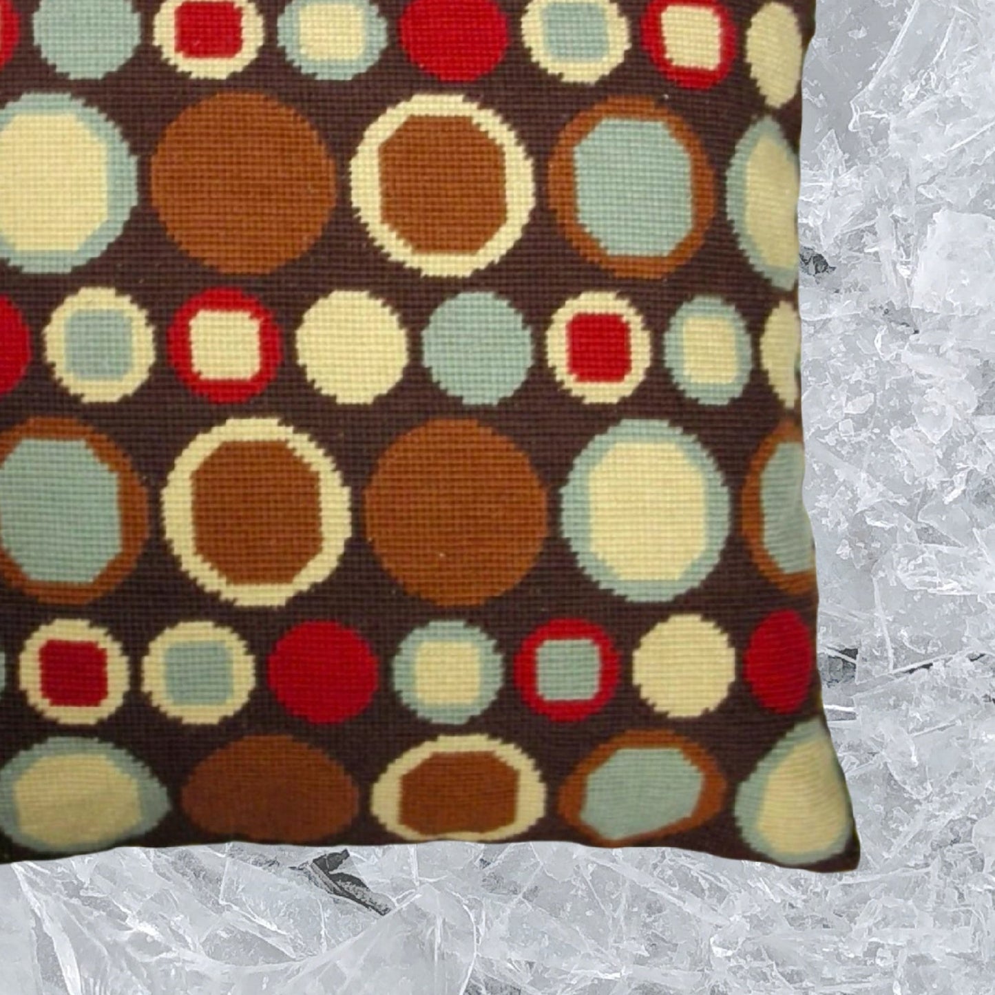 Handmade Wool Needlepoint Pillow Cover - Decorative Throw Cushion Cover - Vintage Floral Embroidery Design different sizes dots in shade of brown,green,cream,red,brown background