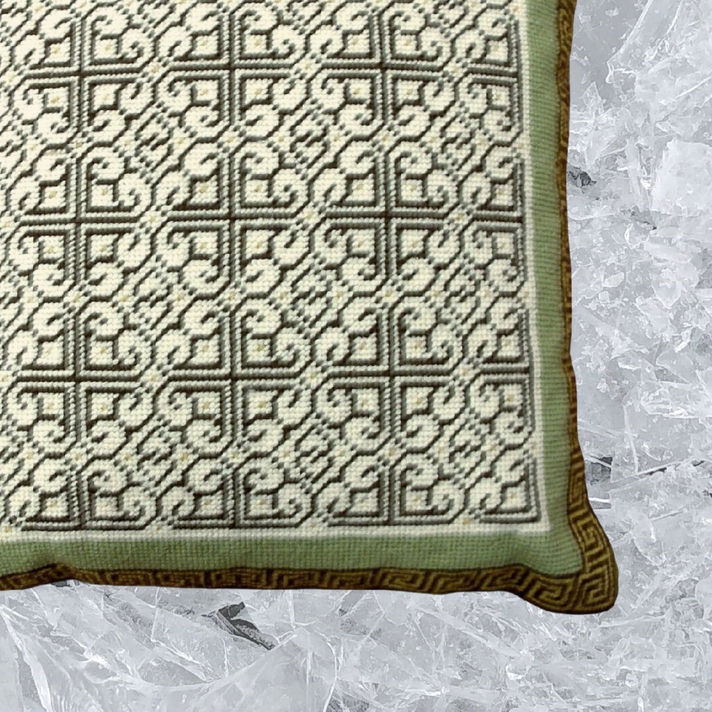 Handmade Wool Needlepoint Pillow Cover - Decorative Throw Cushion Cover - Vintage Floral Embroidery Design tapestry heartscroll multi design green/brown