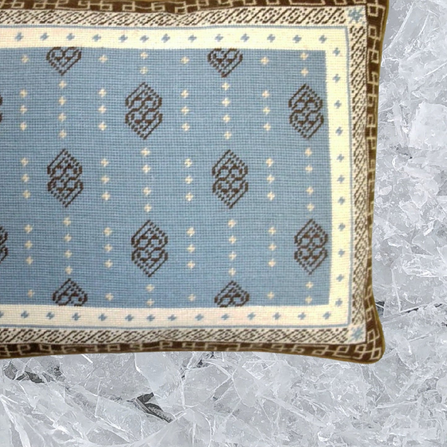 Handmade Wool Needlepoint Pillow Cover - Decorative Throw Cushion Cover - Vintage Floral Embroidery Design blue/brown heartscroll rct design