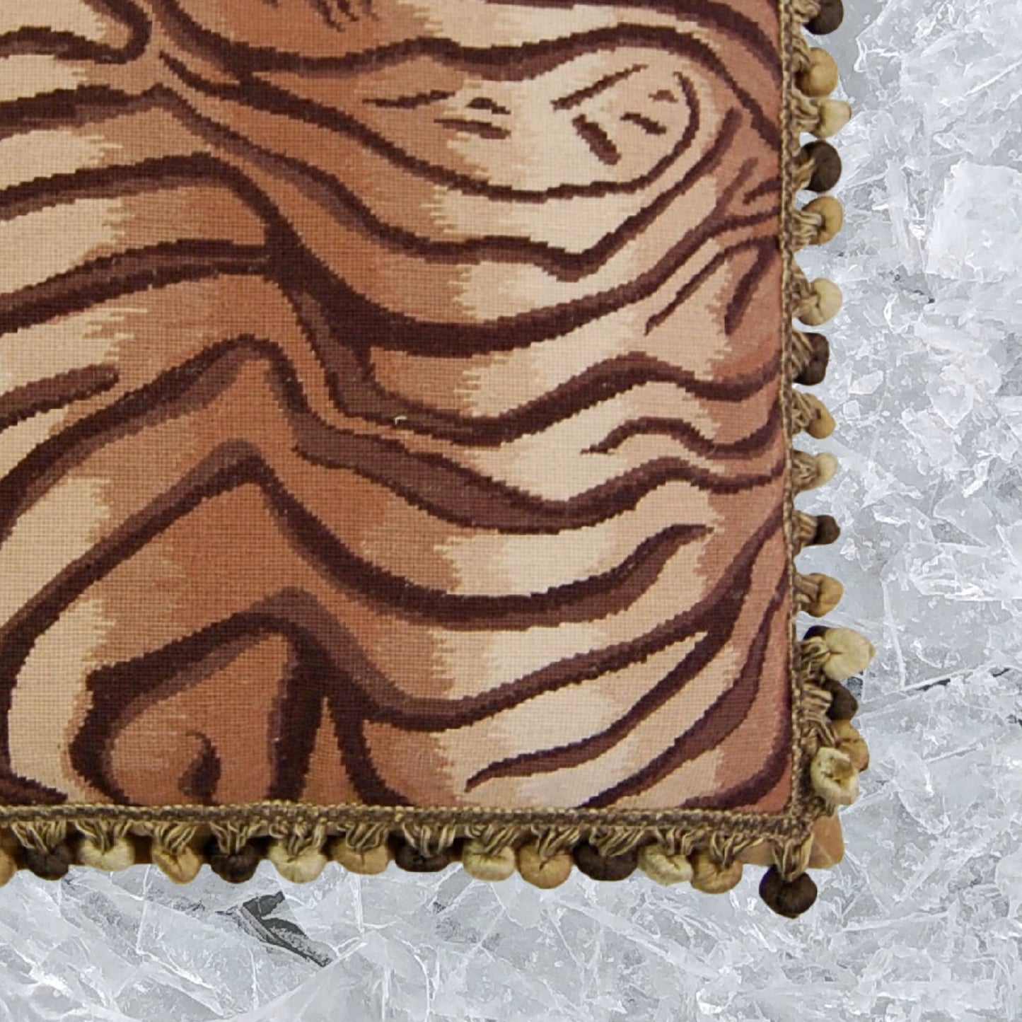 Handmade Wool Needlepoint Pillow Cover - Decorative Throw Cushion Cover - Vintage Floral Embroidery Design  tigger animal print with bush tassel