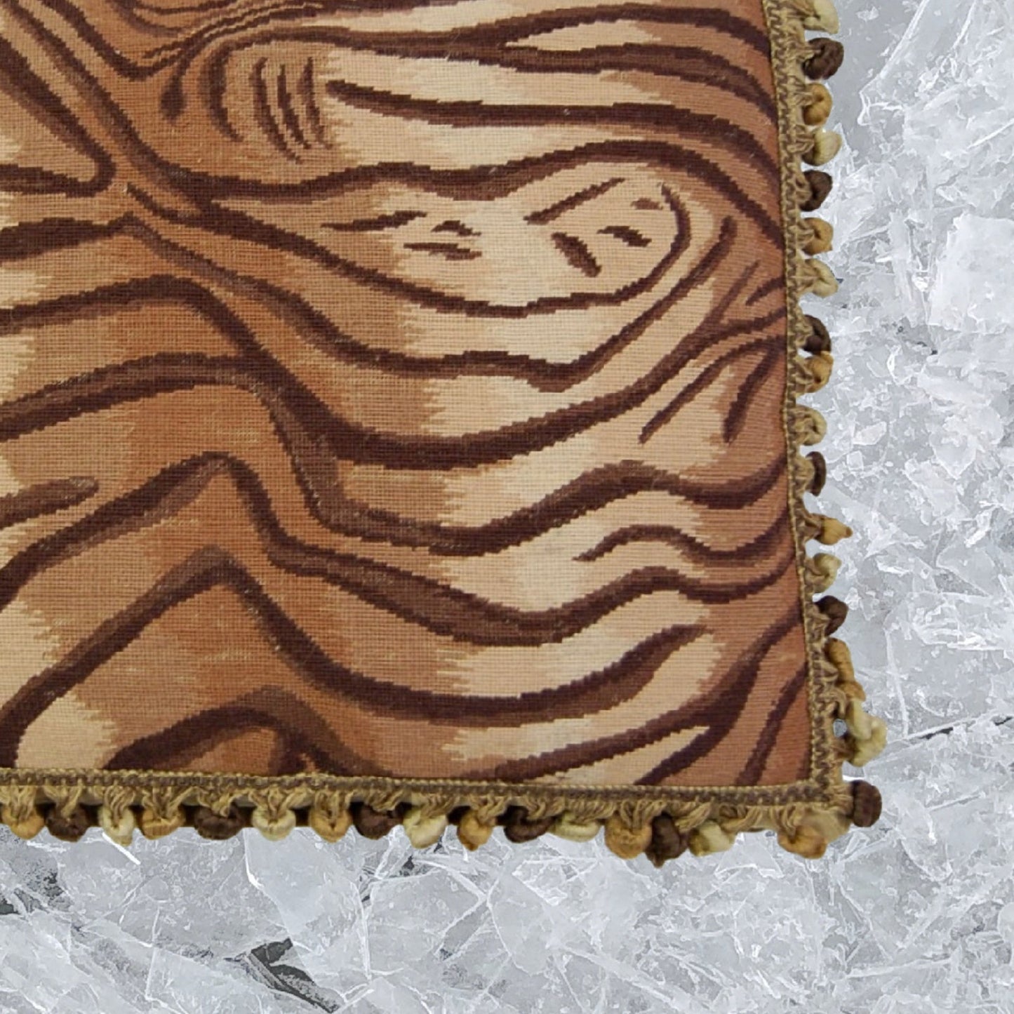 Handmade Wool Needlepoint Pillow Cover - Decorative Throw Cushion Cover - Vintage Floral Embroidery Design  Tiger animal print with 3 color tassel