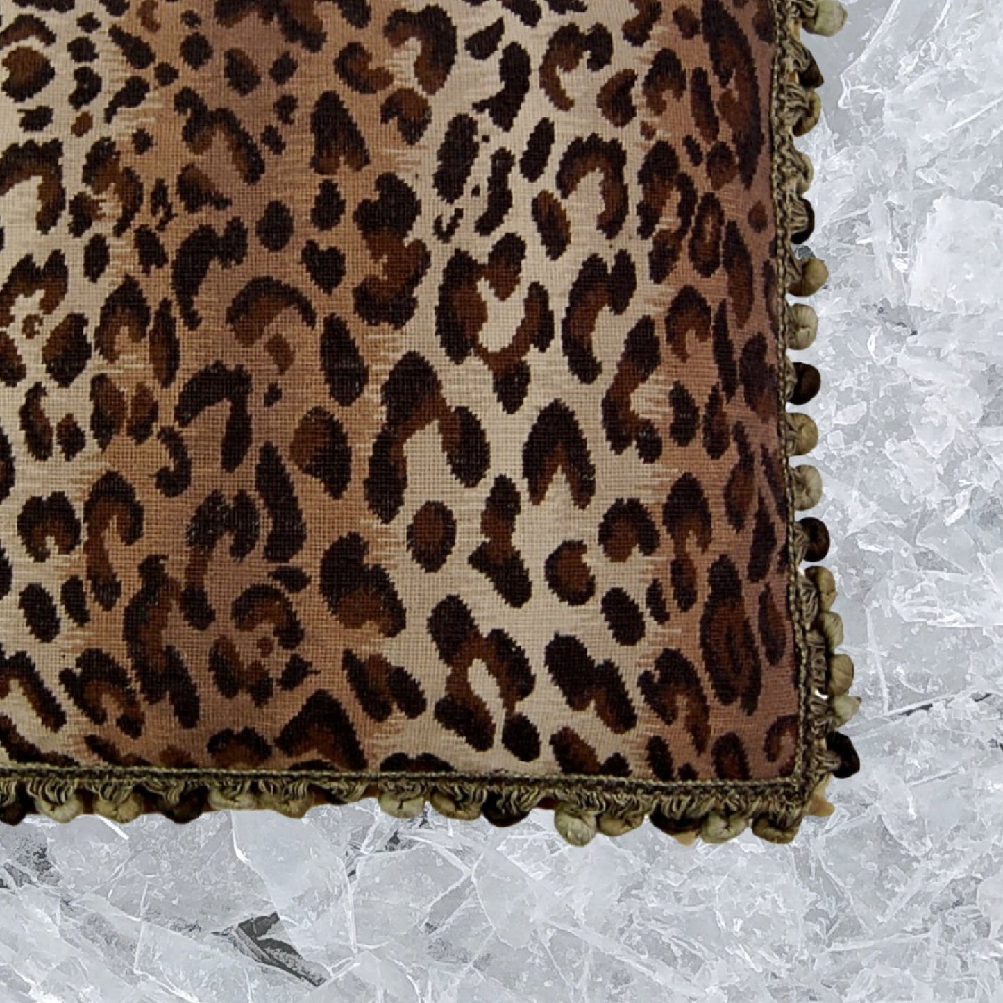 Handmade Wool Needlepoint Pillow Cover - Decorative Throw Cushion Cover - Vintage Floral Embroidery Design  leopard animal print with 3 color tassel