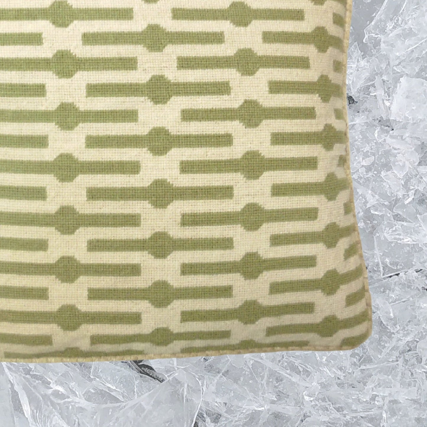 Handmade Wool Needlepoint Pillow Cover - Decorative Throw Cushion Cover - Vintage Floral Embroidery Design limeGreen lines checker cording