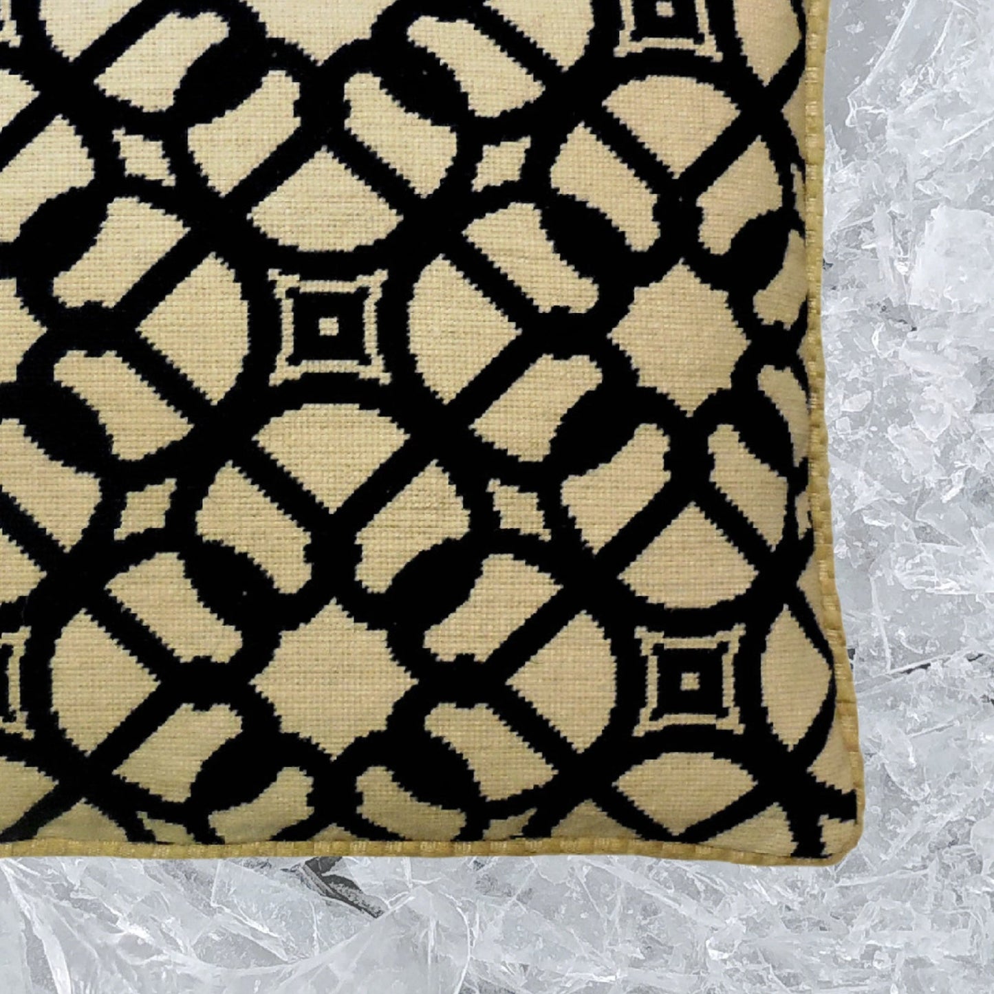 Handmade Wool Needlepoint Pillow Cover - Decorative Throw Cushion Cover - Vintage Floral Embroidery Design color black window designs checker cording