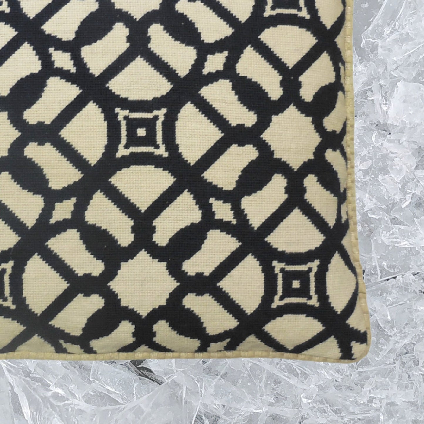 Handmade Wool Needlepoint Pillow Cover - Decorative Throw Cushion Cover - Vintage Floral Embroidery Design navy blue window designs checker cording