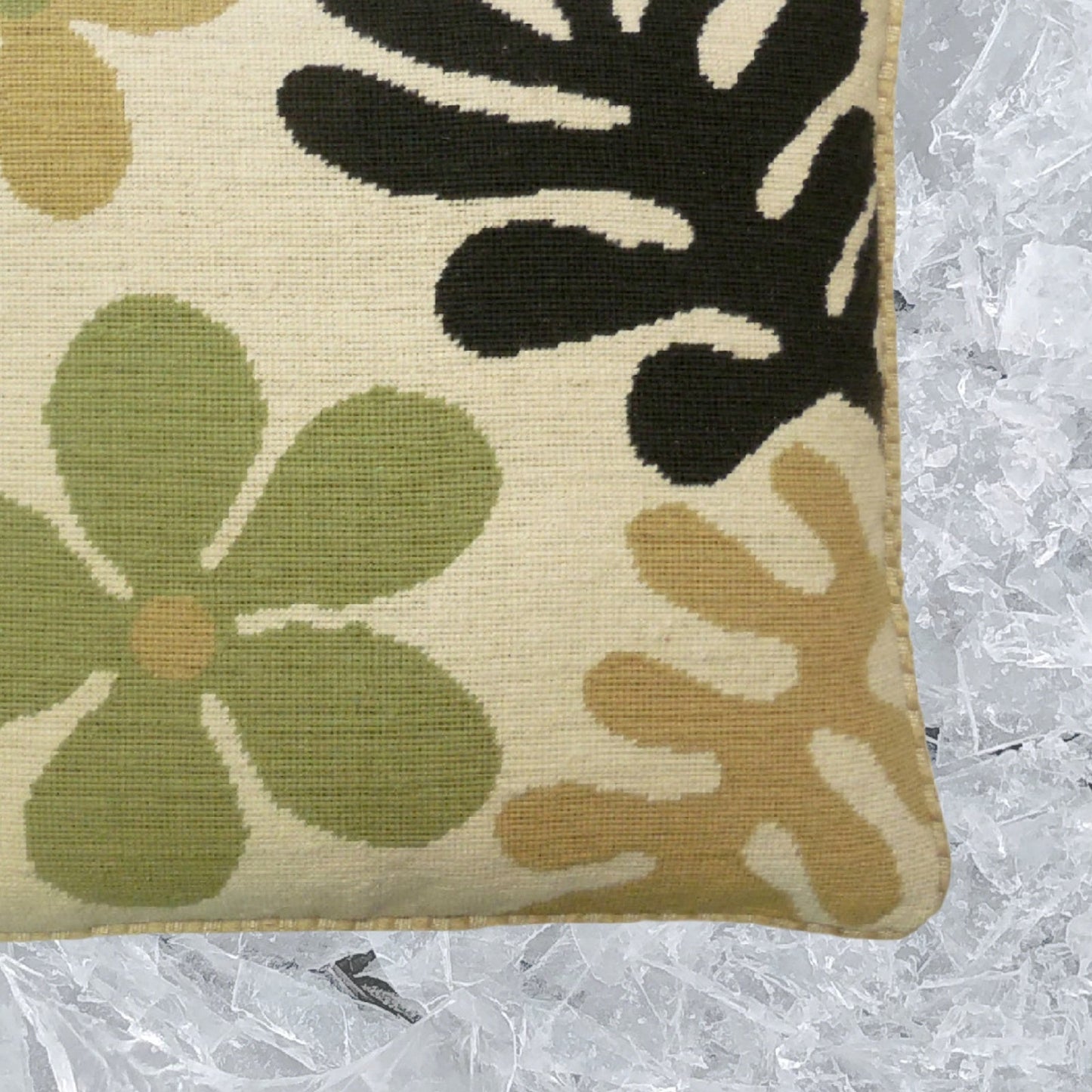 Handmade Wool Needlepoint Pillow Cover - Decorative Throw Cushion Cover - Vintage Floral Embroidery Design abstract flower checker cording I