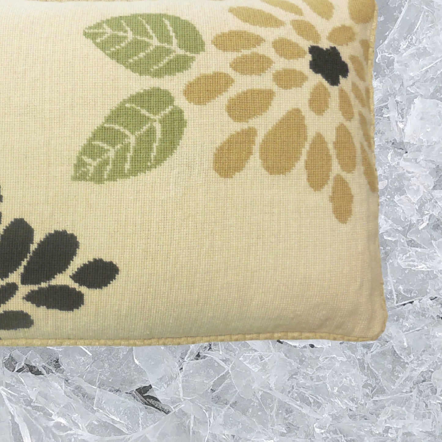 Handmade Wool Needlepoint Pillow Cover - Decorative Throw Cushion Cover - Vintage Floral Embroidery Design abstract flower checker cording