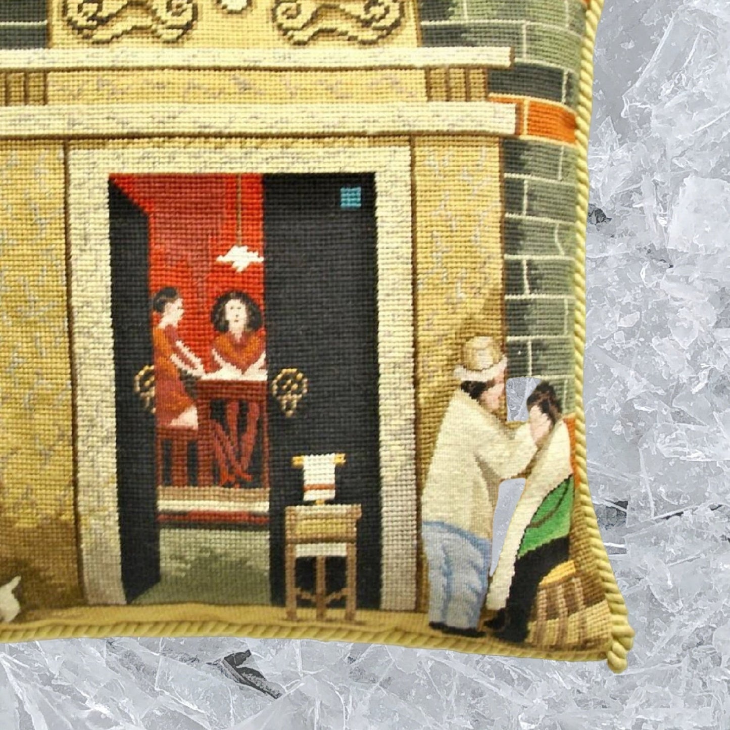 Handmade Wool Needlepoint Pillow Cover - Decorative Throw Cushion Cover - Vintage Floral Embroidery Design  Shanghai ShiKuMen with cording I