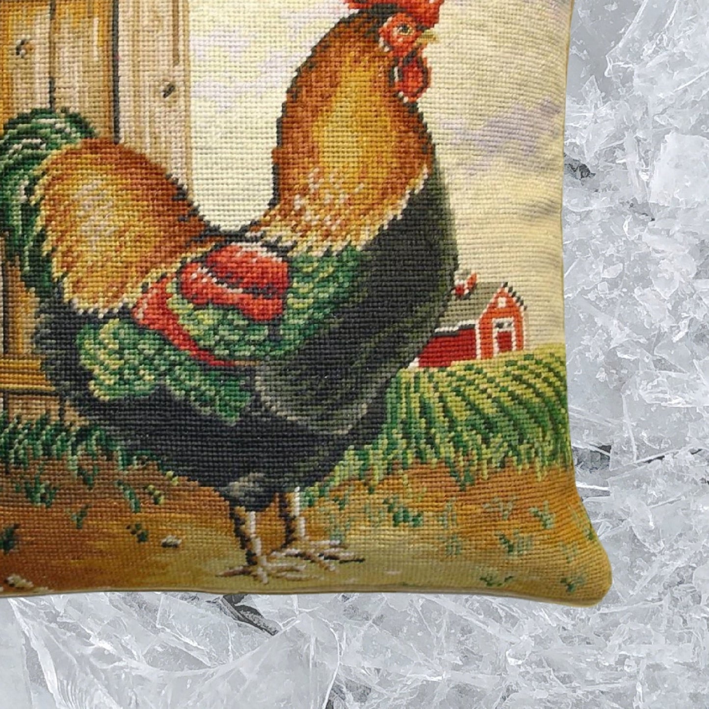 Handmade Wool Needlepoint Pillow Cover - Decorative Throw Cushion Cover - Vintage Floral Embroidery Design roosterMcGee