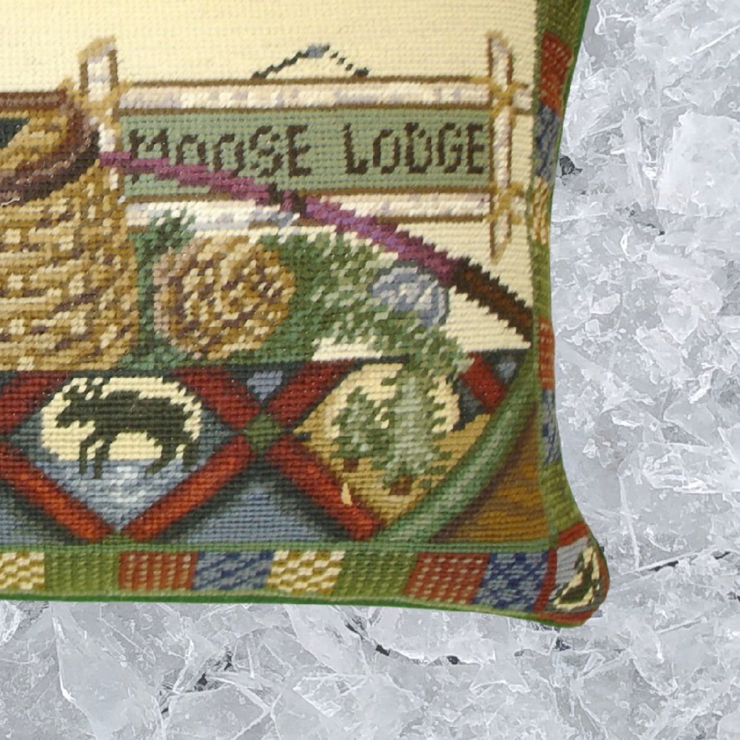 Handmade Wool Needlepoint Pillow Cover - Decorative Throw Cushion Cover - Vintage Floral Embroidery Design Laurie Kosgaden designMoose Lodge