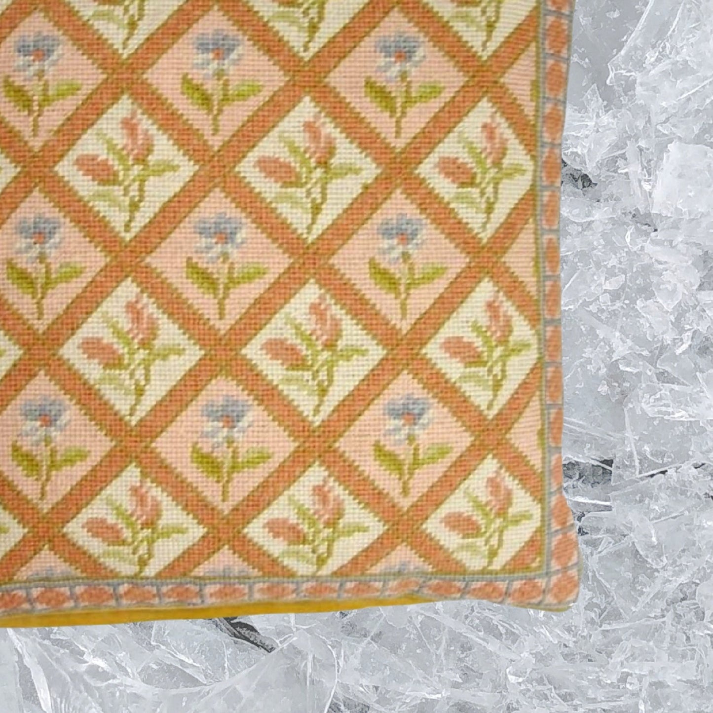 Handmade Wool Needlepoint Pillow Cover - Decorative Throw Cushion Cover - Vintage Floral Embroidery Design IVV