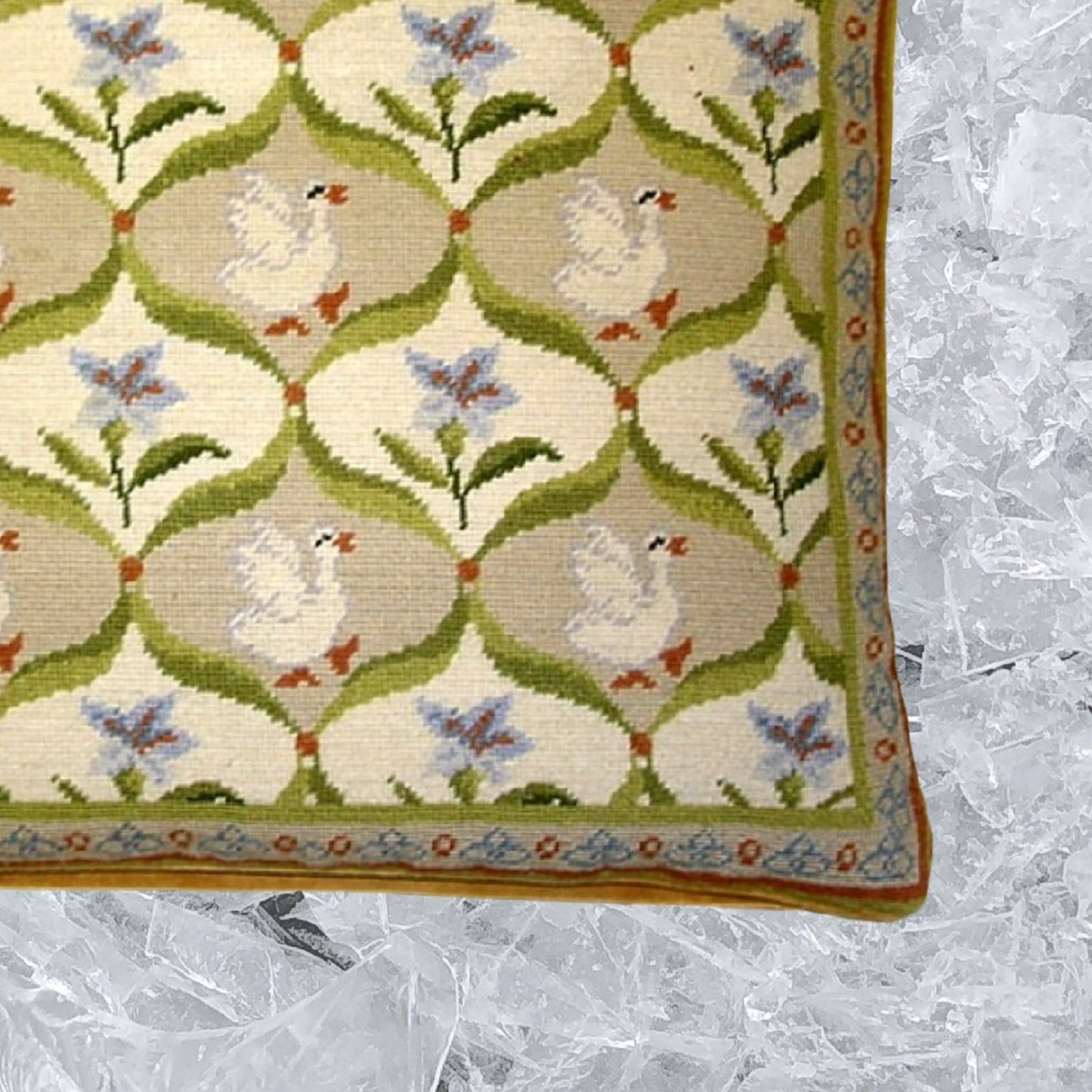 Handmade Wool Needlepoint Pillow Cover - Decorative Throw Cushion Cover - Vintage Floral Embroidery Design IIIVV