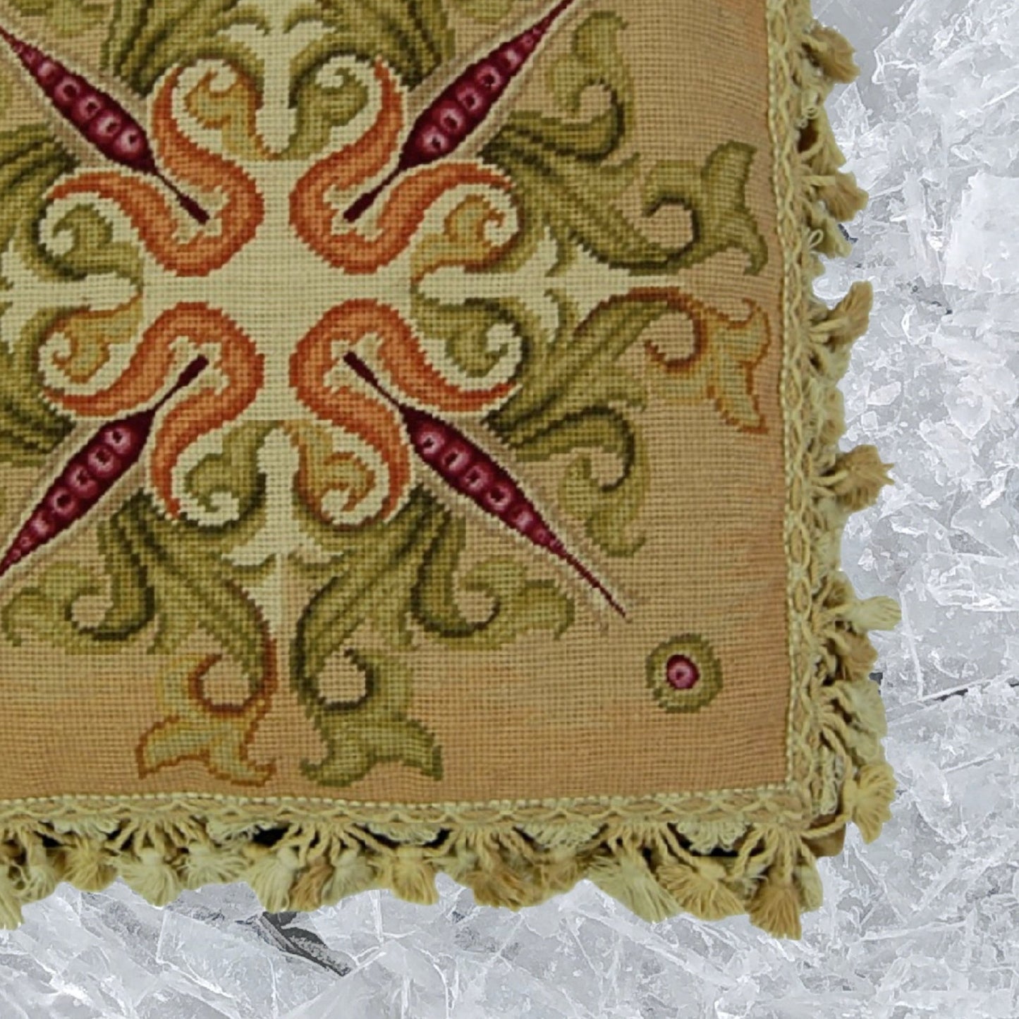 Handmade Wool Needlepoint Pillow Cover - Decorative Throw Cushion Cover - Vintage Floral Embroidery Design Corn blooming 3 with tassels