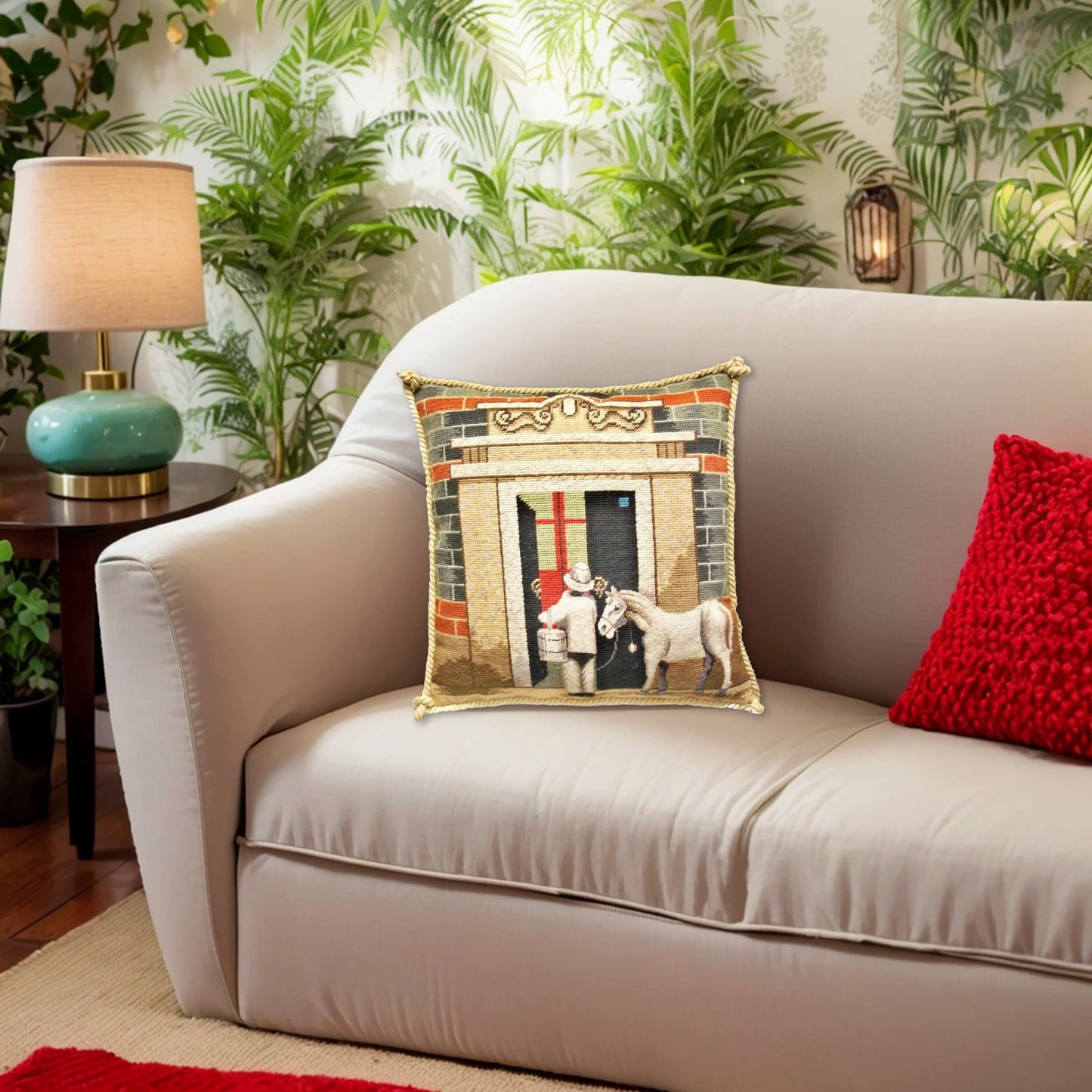 Handmade Wool Needlepoint Pillow Cover - Decorative Throw Cushion Cover - Vintage Floral Embroidery Design  Shanghai ShikuMen with cording III