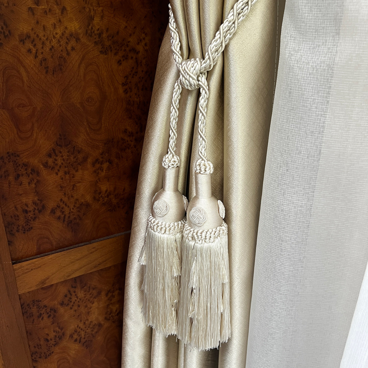 2 Pack Luxury Double Tassel Curtain Tieback, 23.62 in Total Length – Handcrafted Decorative Rope Holdback for Drapes and Home Décor  E3558