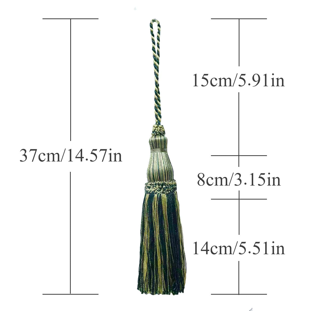 1 Pack Green & Gold Decorative Tassel, 15 in – Single Hanging Tassel for Curtains, Door Handles, Wall Décor & European-Style Home Decoration E9670_C