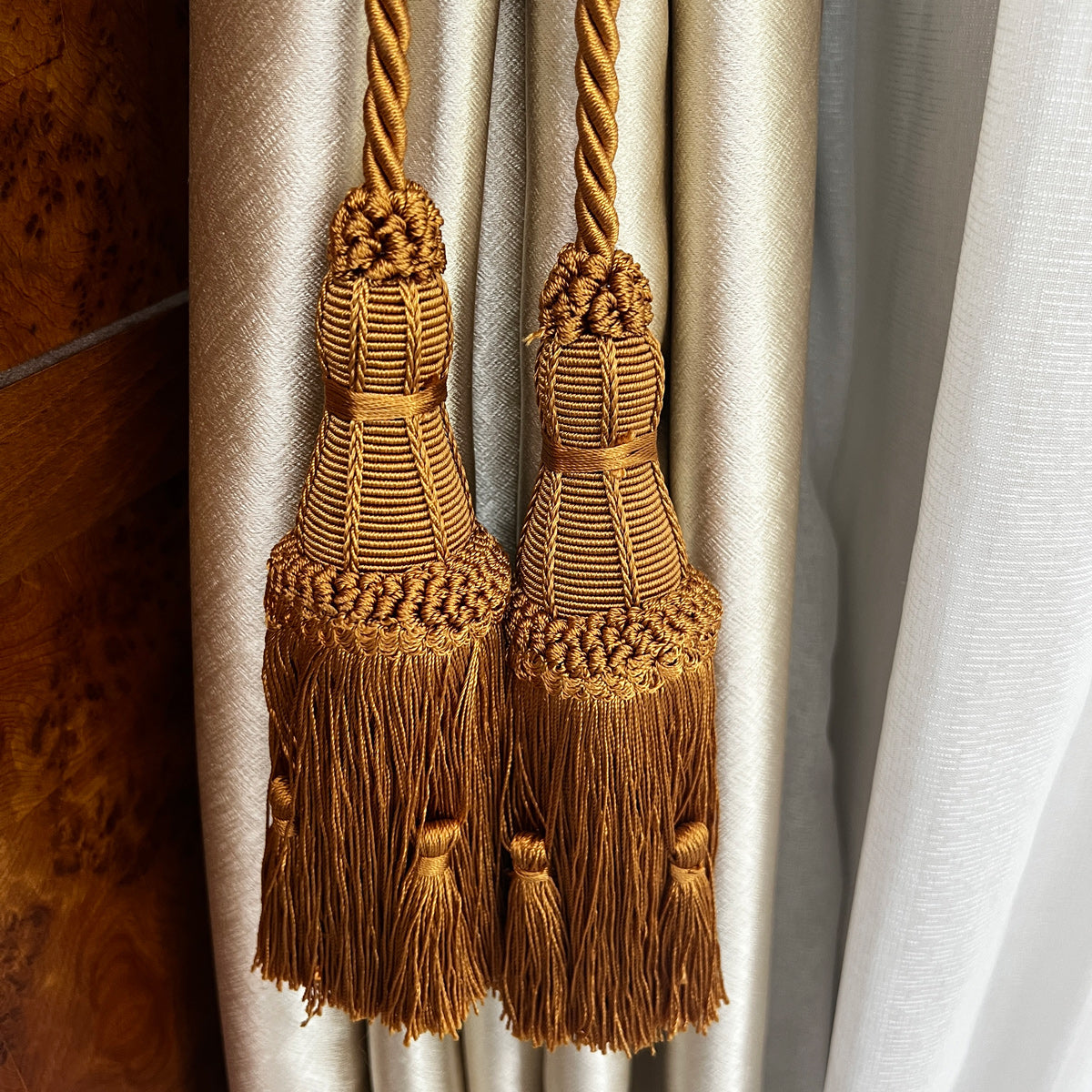 2 Pack Luxury Double Tassel Curtain Tieback, 27 in Total Length – Handcrafted Decorative Rope Holdback for Drapes, Curtains, and Home Décor E97187