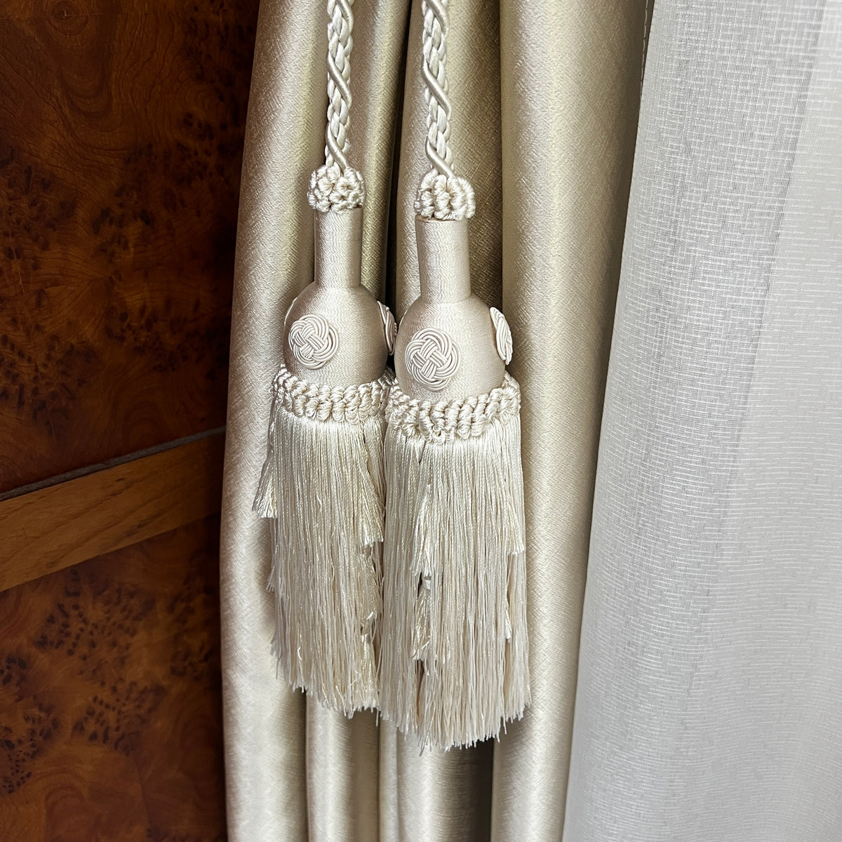 2 Pack Luxury Double Tassel Curtain Tieback, 23.62 in Total Length – Handcrafted Decorative Rope Holdback for Drapes and Home Décor  E3558
