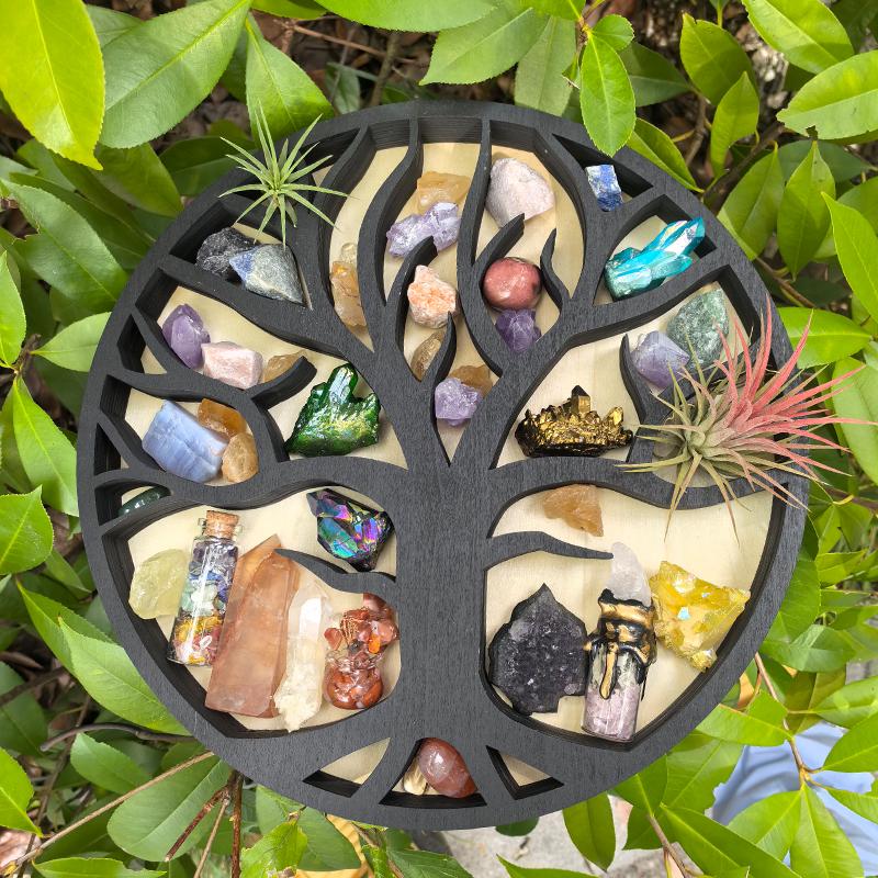 Tree of Life Crystal Shelf - Wooden Crystal Display Shelf for Healing Crystals, Spiritual Decor, Boho Decor, Witchy Room Decor