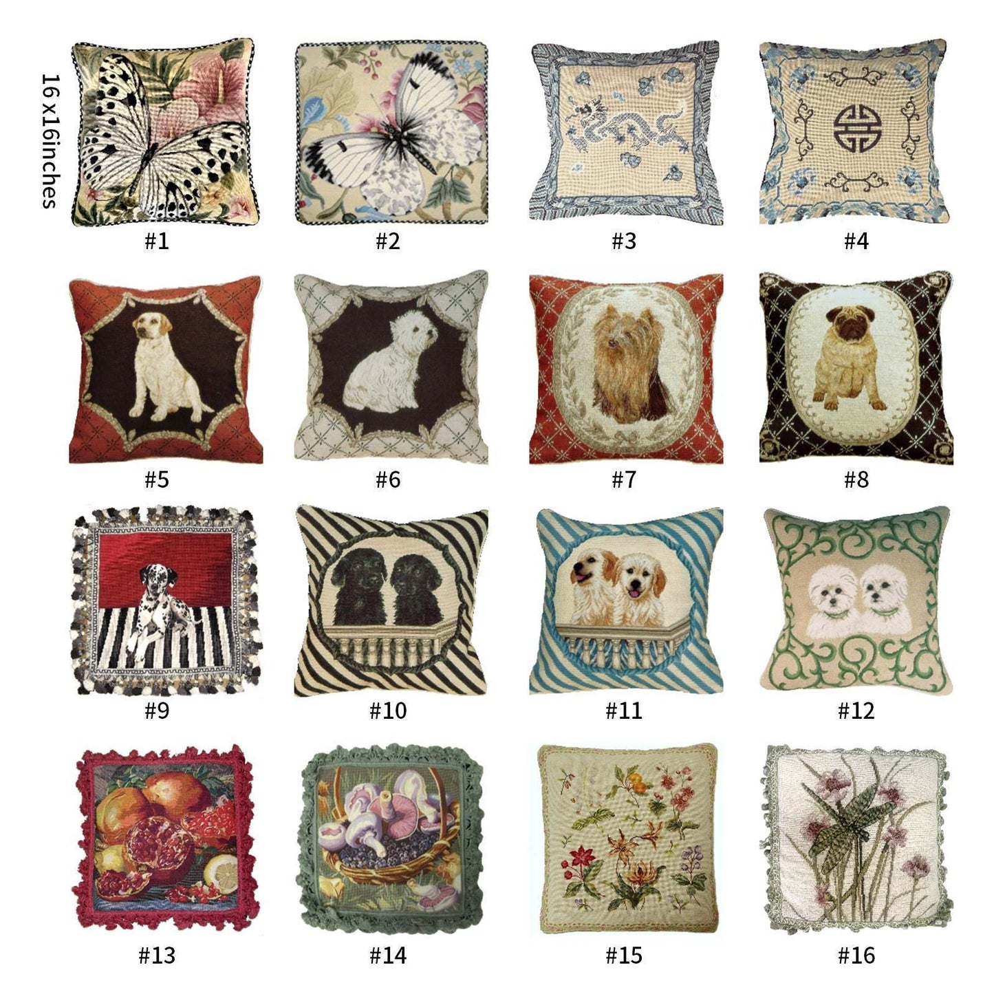 Handmade Wool Needlepoint Pillow Cover - Decorative Throw Cushion Cover - Vintage Floral Embroidery Design - 16x16  Pillow Cover