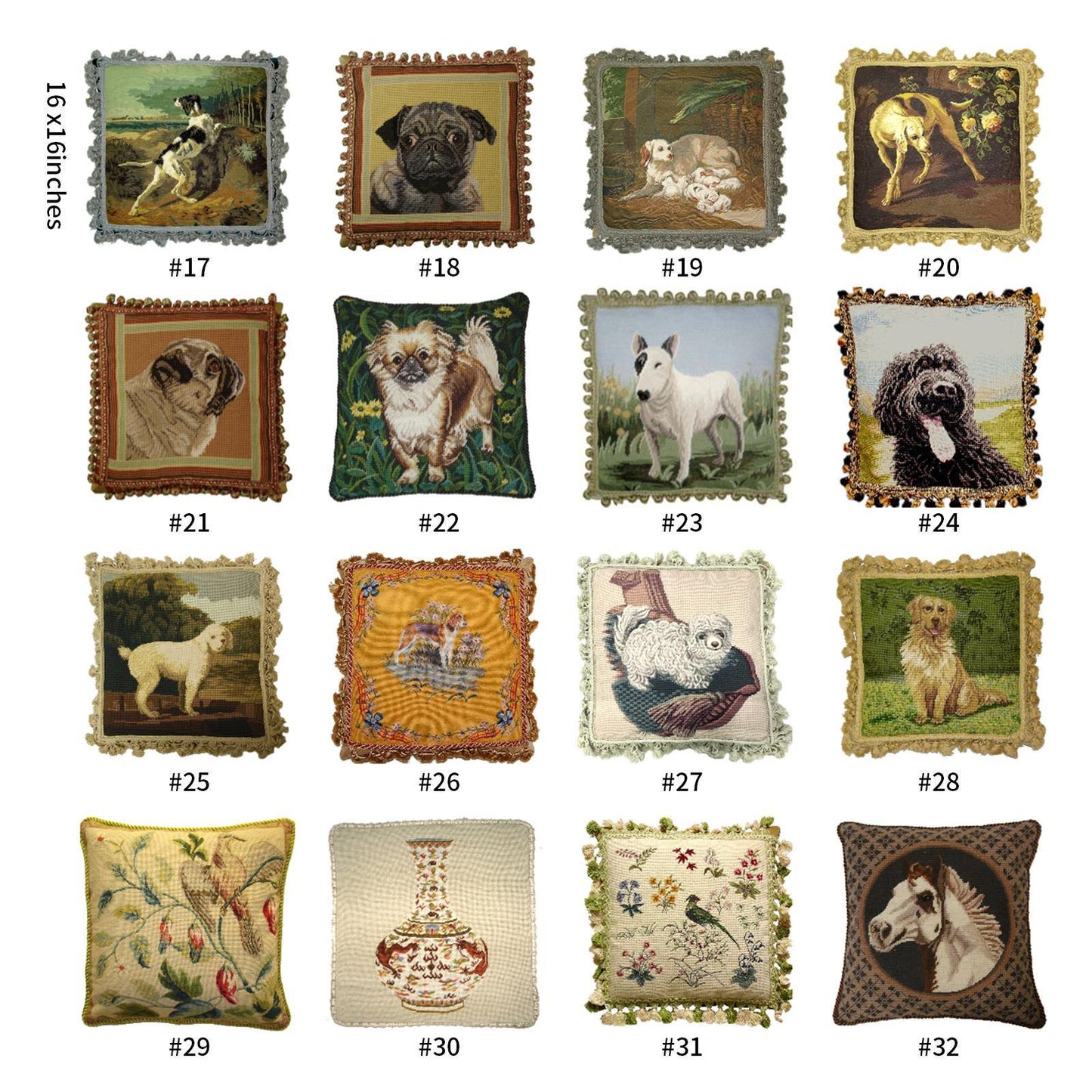 Handmade Wool Needlepoint Pillow Cover - Decorative Throw Cushion Cover - Vintage Floral Embroidery Design - 16x16  Pillow Cover