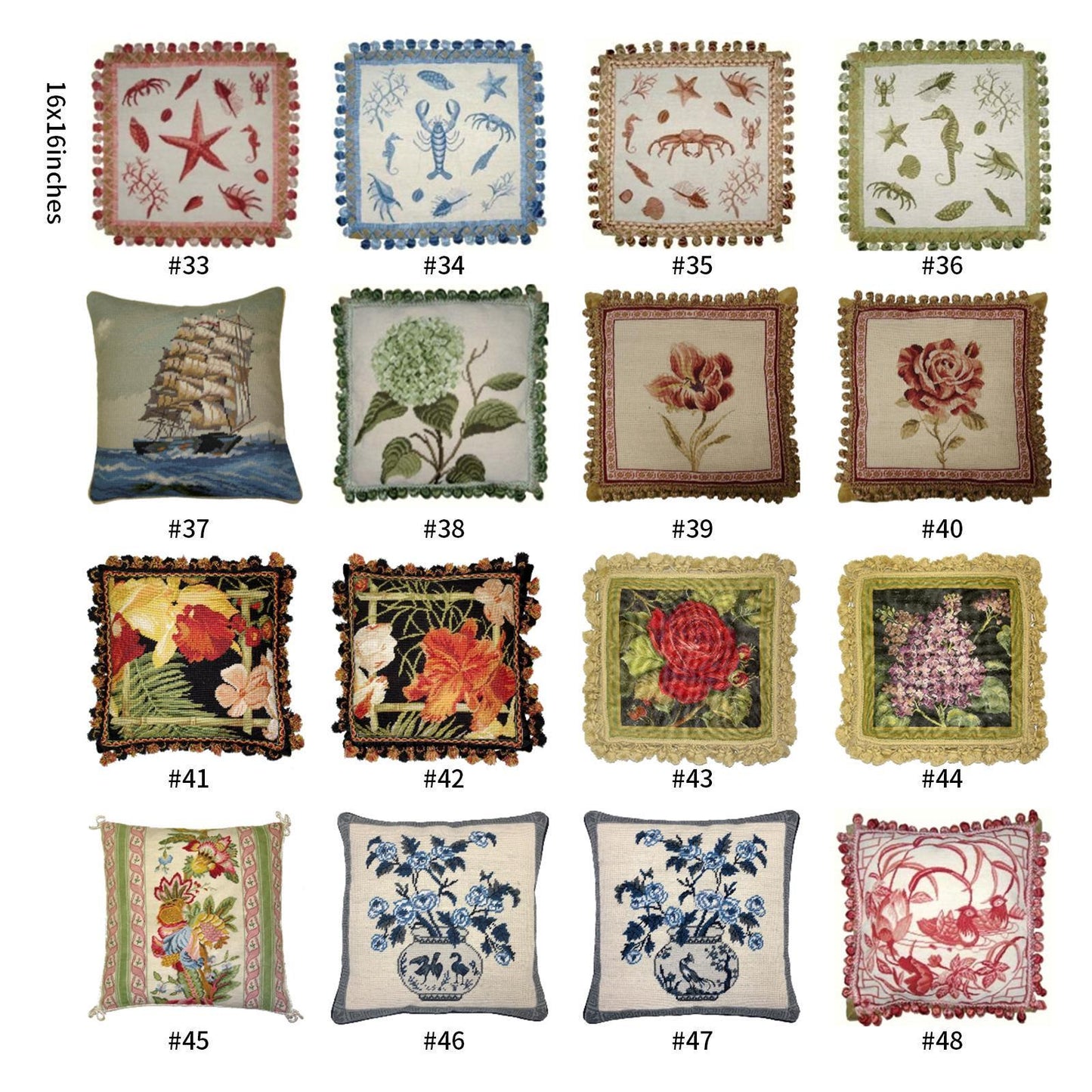 Handmade Wool Needlepoint Pillow Cover - Decorative Throw Cushion Cover - Vintage Floral Embroidery Design - 16x16  Pillow Cover